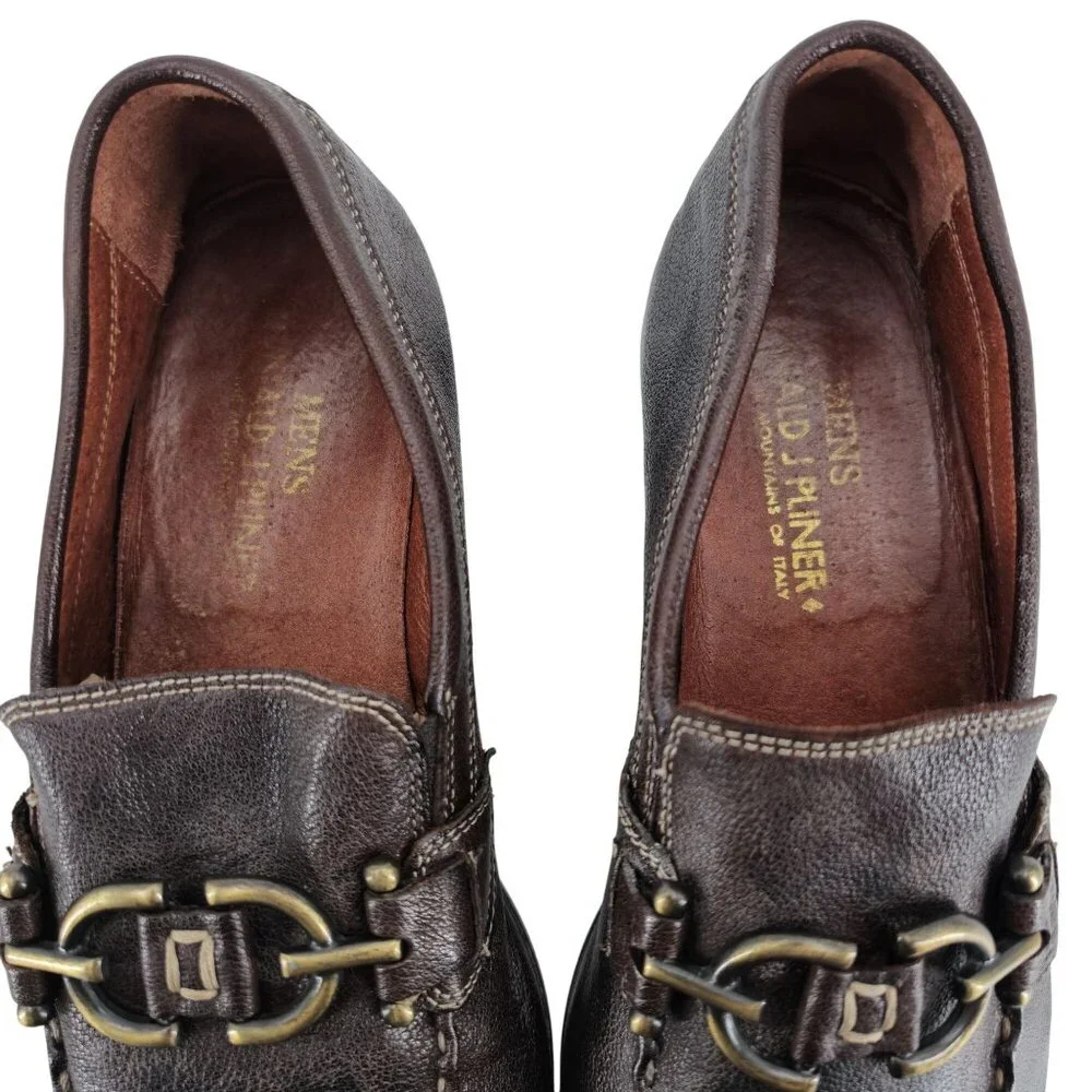 Donald J. Pliner Signature Bit Loafers Mens 9.5 Brown Pebble Leather Dress Shoes - Picture 4 of 11